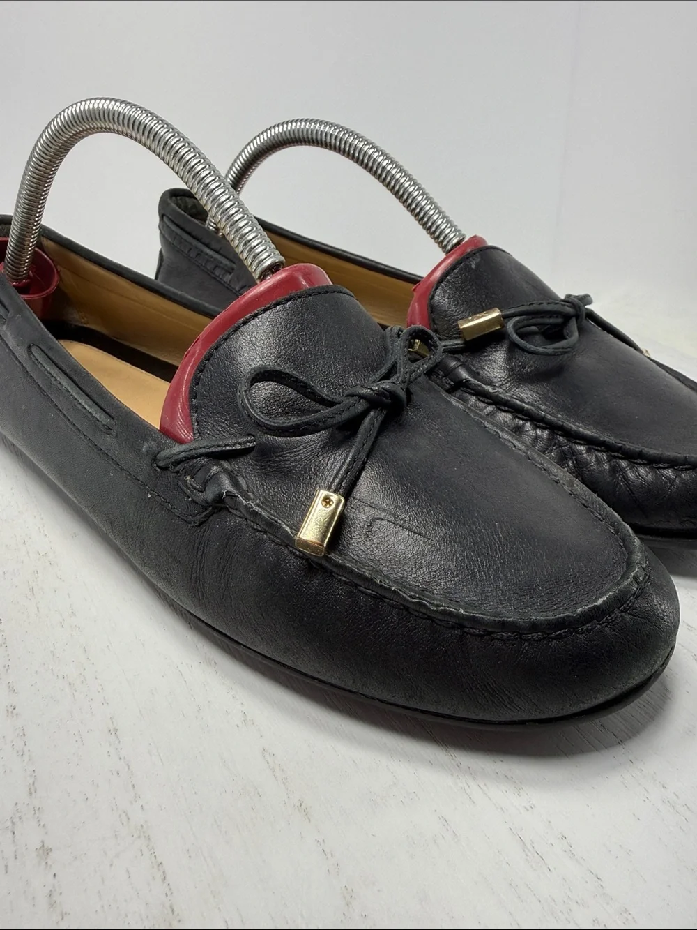 Michael Kors Metallic Silver and Black Leather Flats